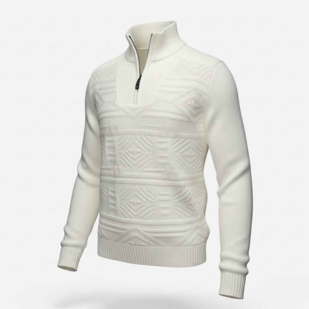 Fried Denim NYC Ecru Ivory Cream Quarter Zip Cable Knit Sweater Mens size M